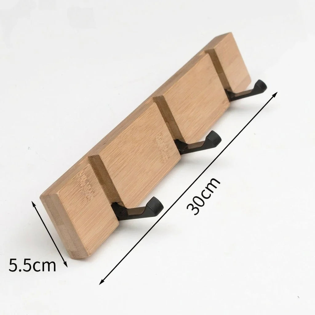Wall Mounted Coat Rack with Hidden Hooks – Bamboo and Aluminum Organizer for Hallway 1