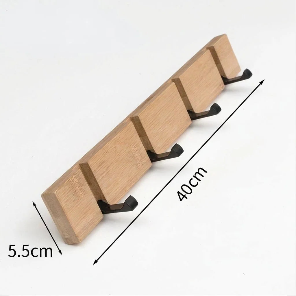 Wall Mounted Coat Rack with Hidden Hooks – Bamboo and Aluminum Organizer for Hallway 2