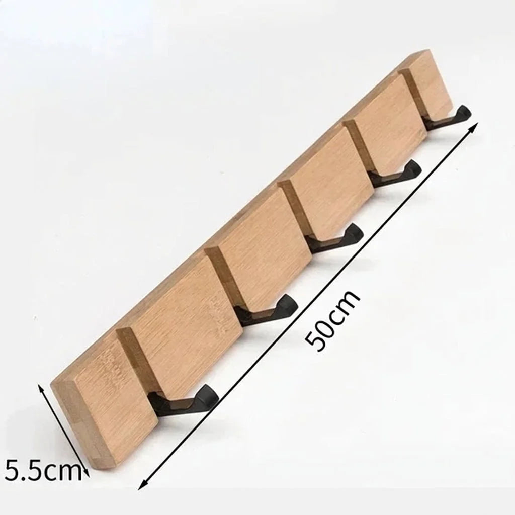 Wall Mounted Coat Rack with Hidden Hooks – Bamboo and Aluminum Organizer for Hallway 3
