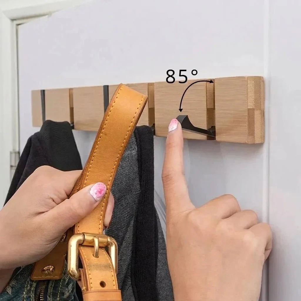 Wall Mounted Coat Rack with Hidden Hooks – Bamboo and Aluminum Organizer for Hallway 5