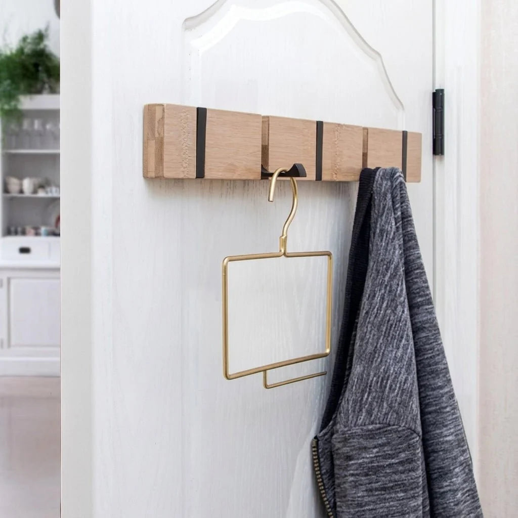 Wall Mounted Coat Rack with Hidden Hooks – Bamboo and Aluminum Organizer for Hallway 6