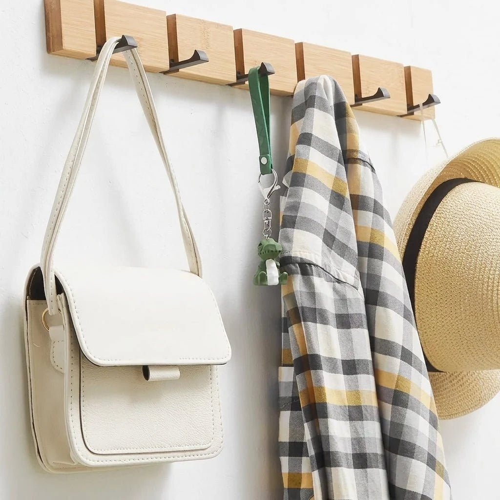 Wall Mounted Coat Rack with Hidden Hooks – Bamboo and Aluminum Organizer for Hallway 7