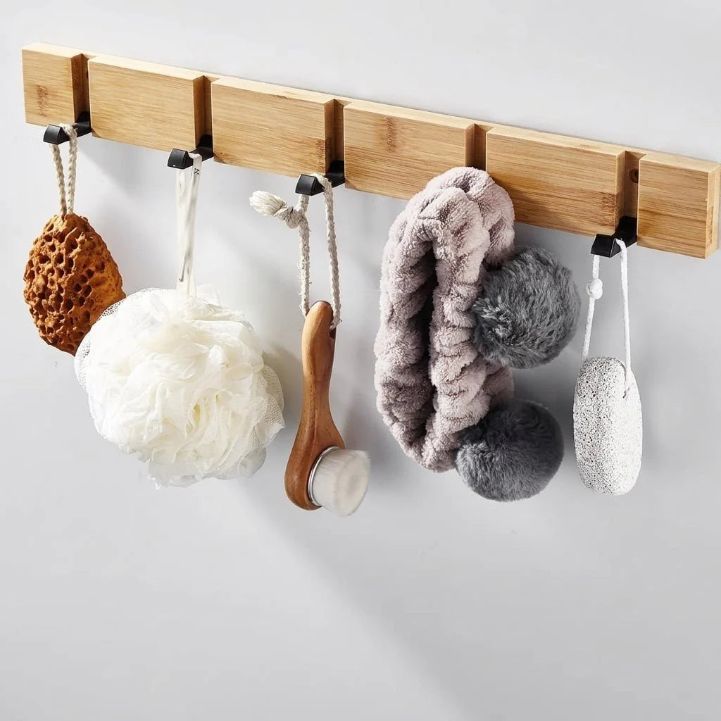 Wall Mounted Coat Rack with Hidden Hooks – Bamboo and Aluminum Organizer for Hallway 8