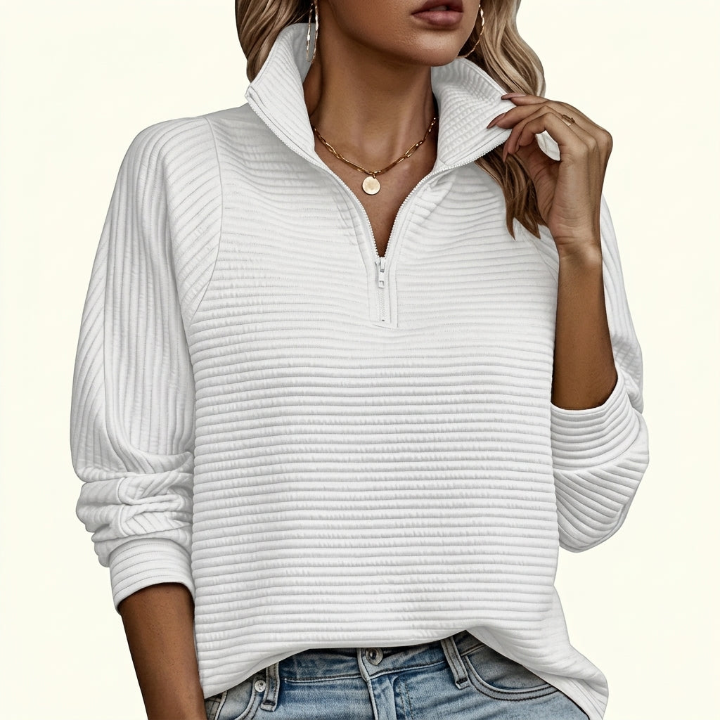 Women's Half Zip Funnel Neck Sweater – Relaxed Fit with Balloon Sleeves for Everyday Wear