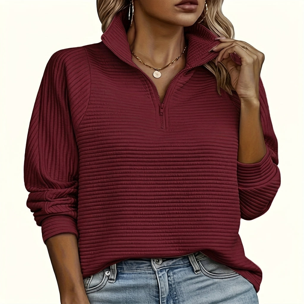 Women's Half Zip Funnel Neck Sweater – Relaxed Fit with Balloon Sleeves for Everyday Wear