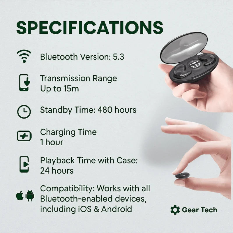 Wireless Noise Cancelling Earbuds for Sleeping – Lightweight, IPX5 Waterproof, Bluetooth 5.3 3