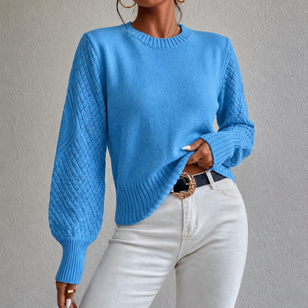 Women's Jumper with Diamond Pattern and Blouson Sleeves