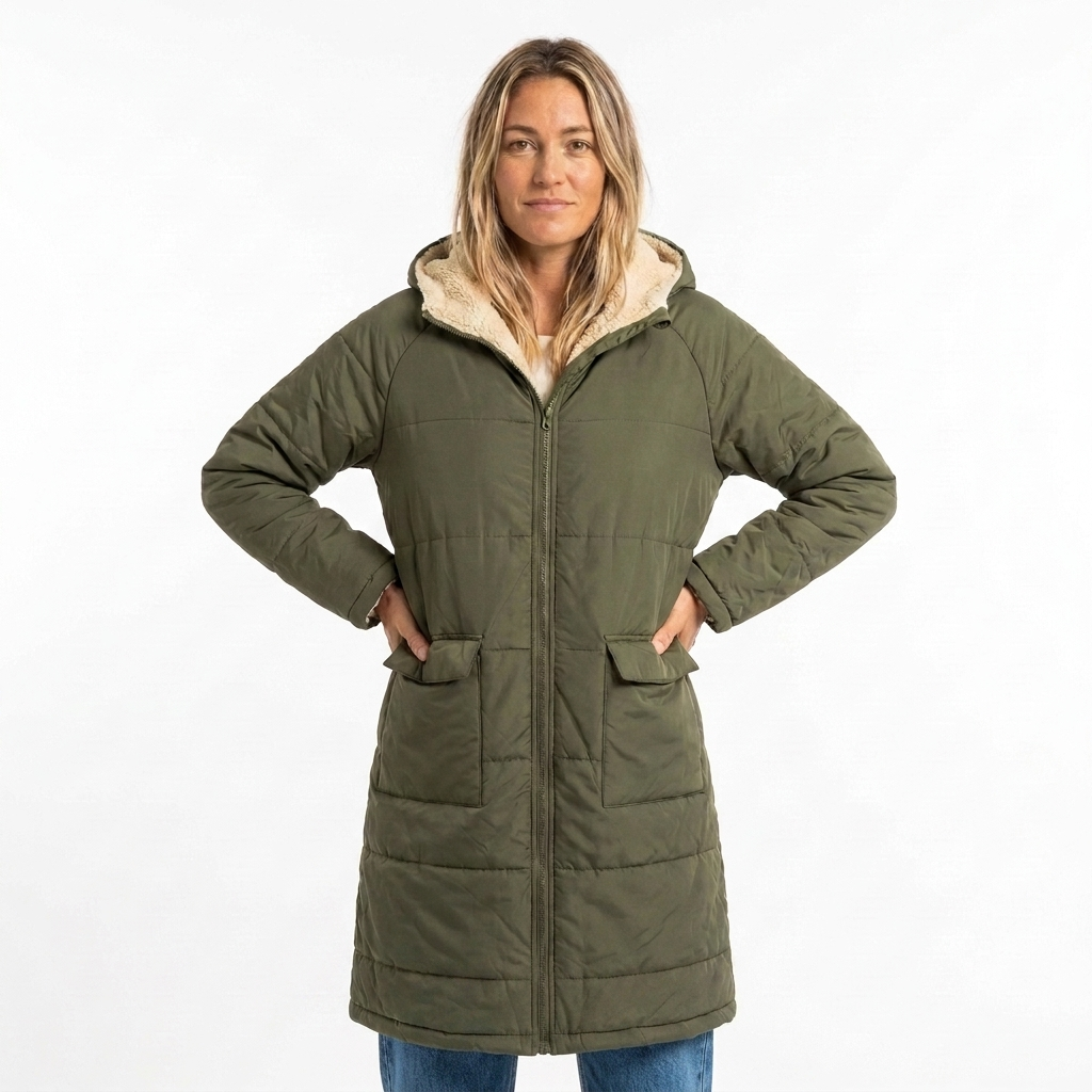 Women's Black Puffer Jacket – Long Quilted Coat with Hood for Winter 2