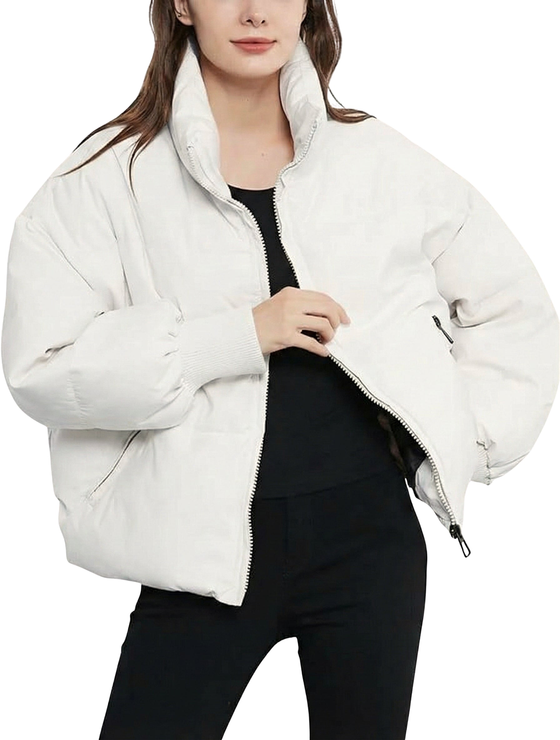 Women's Black Puffer Jacket – Quilted Design for Winter Layering 7
