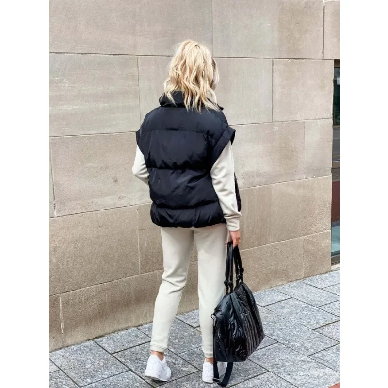 Women's Black Puffer Vest – Lightweight Quilted Layer with Stand Collar and Zip Front 4