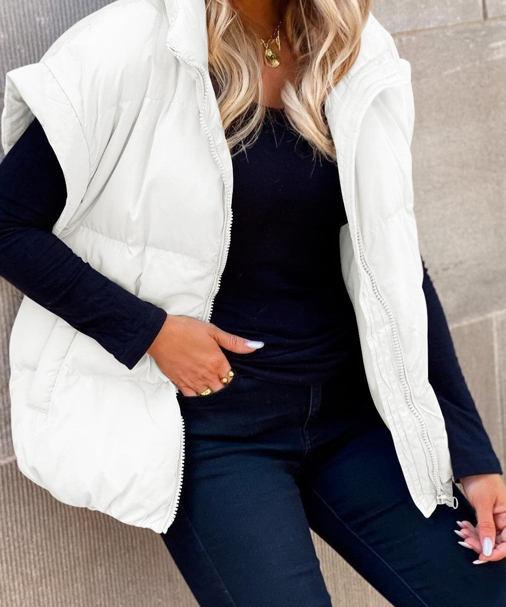 Women's Black Puffer Vest – Lightweight Quilted Layer with Stand Collar and Zip Front 6