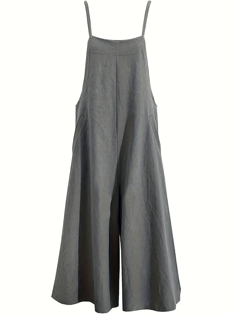 Women's Black Wide Leg Jumpsuit with Adjustable Straps and Pockets - Relaxed Fit for Casual Wear 1
