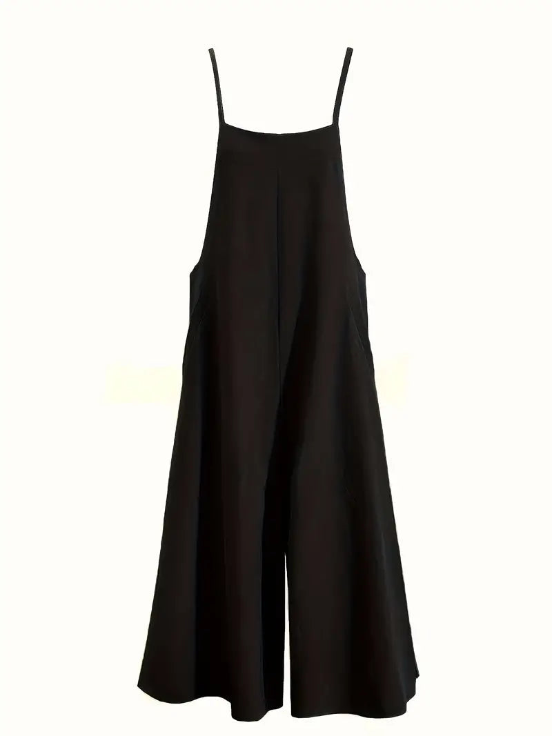 Women's Black Wide Leg Jumpsuit with Adjustable Straps and Pockets - Relaxed Fit for Casual Wear 4