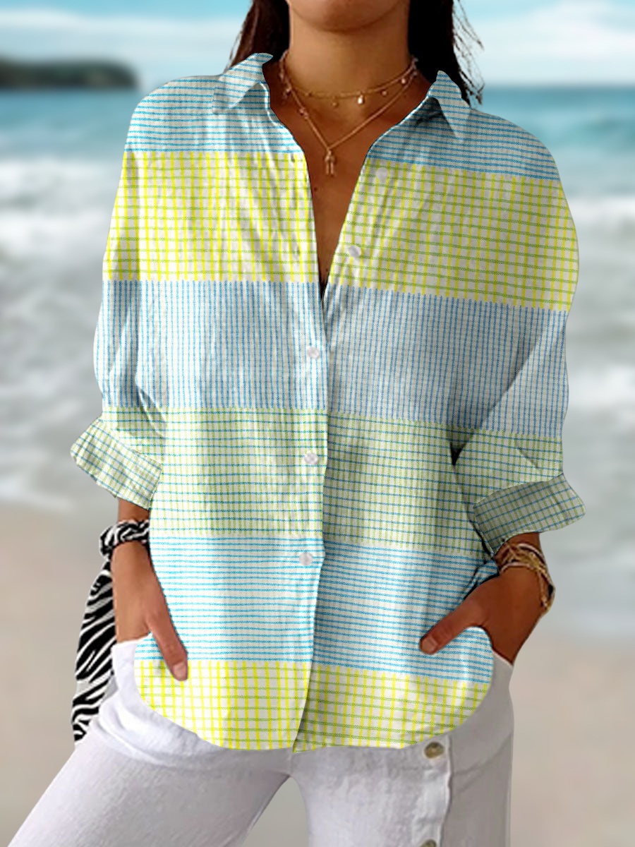 Women's Blouse with Pastel Grid Pattern – Lightweight and Relaxed Fit for Everyday Wear 0
