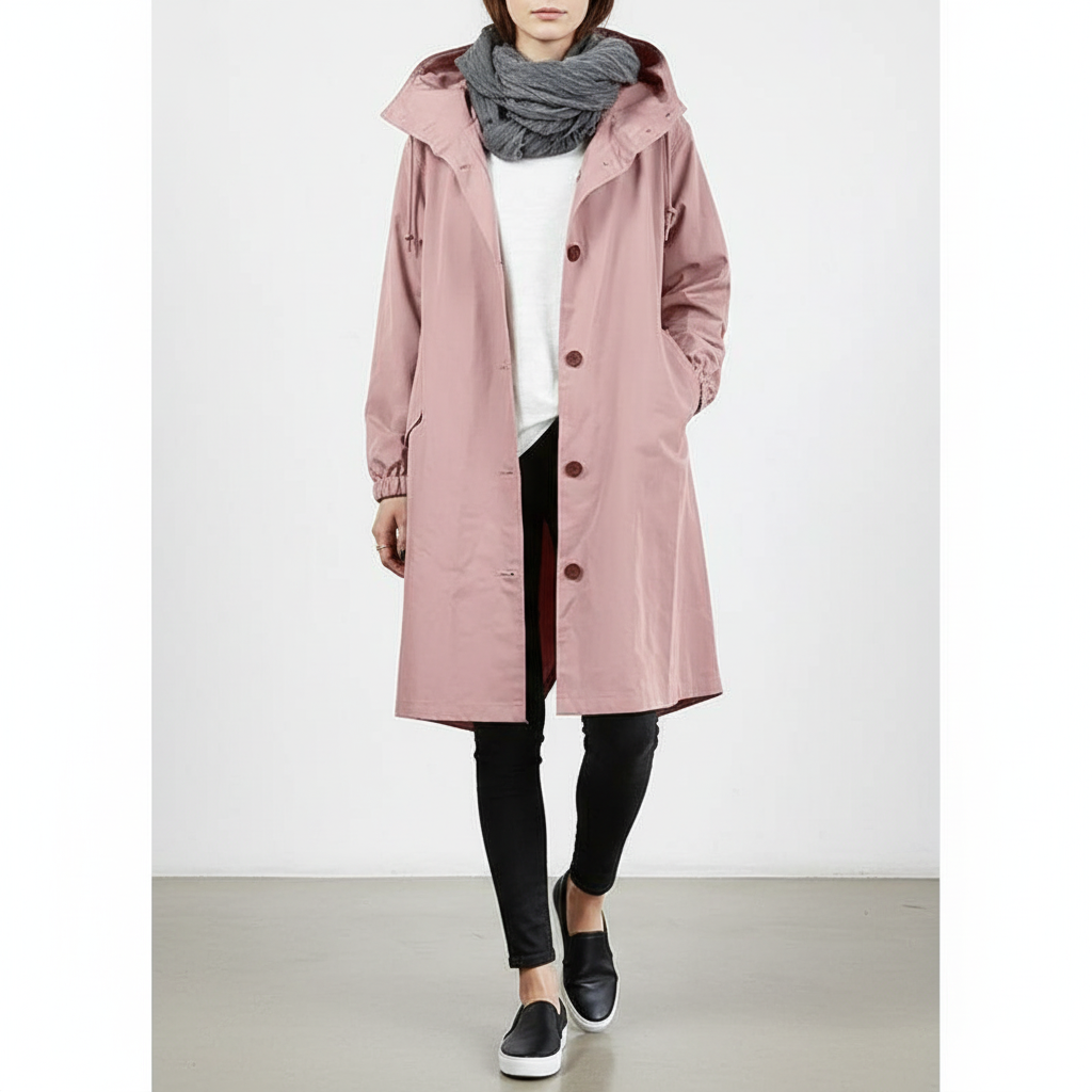 Women's Casual Jacket with Hood – Long, Button Front, Pockets for Outdoor Use 0