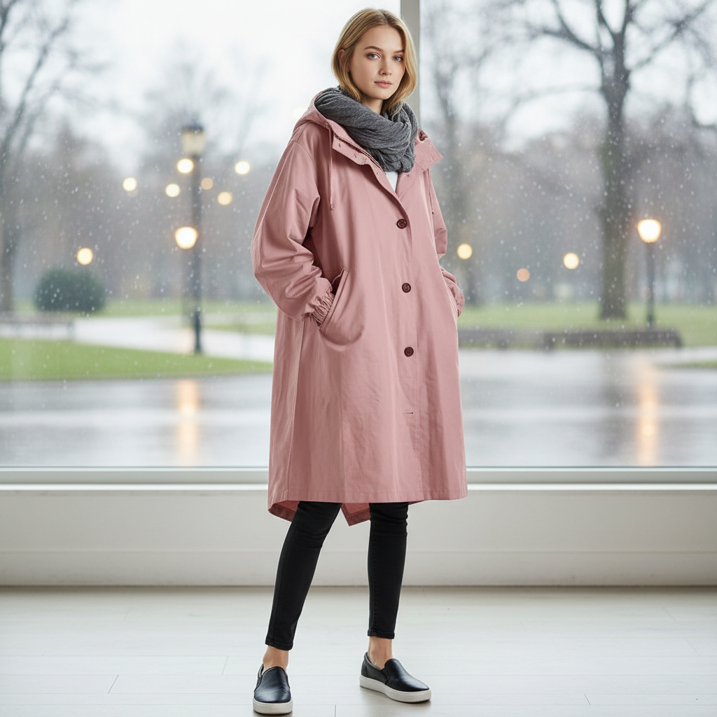 Women's Casual Jacket with Hood – Long, Button Front, Pockets for Outdoor Use 1