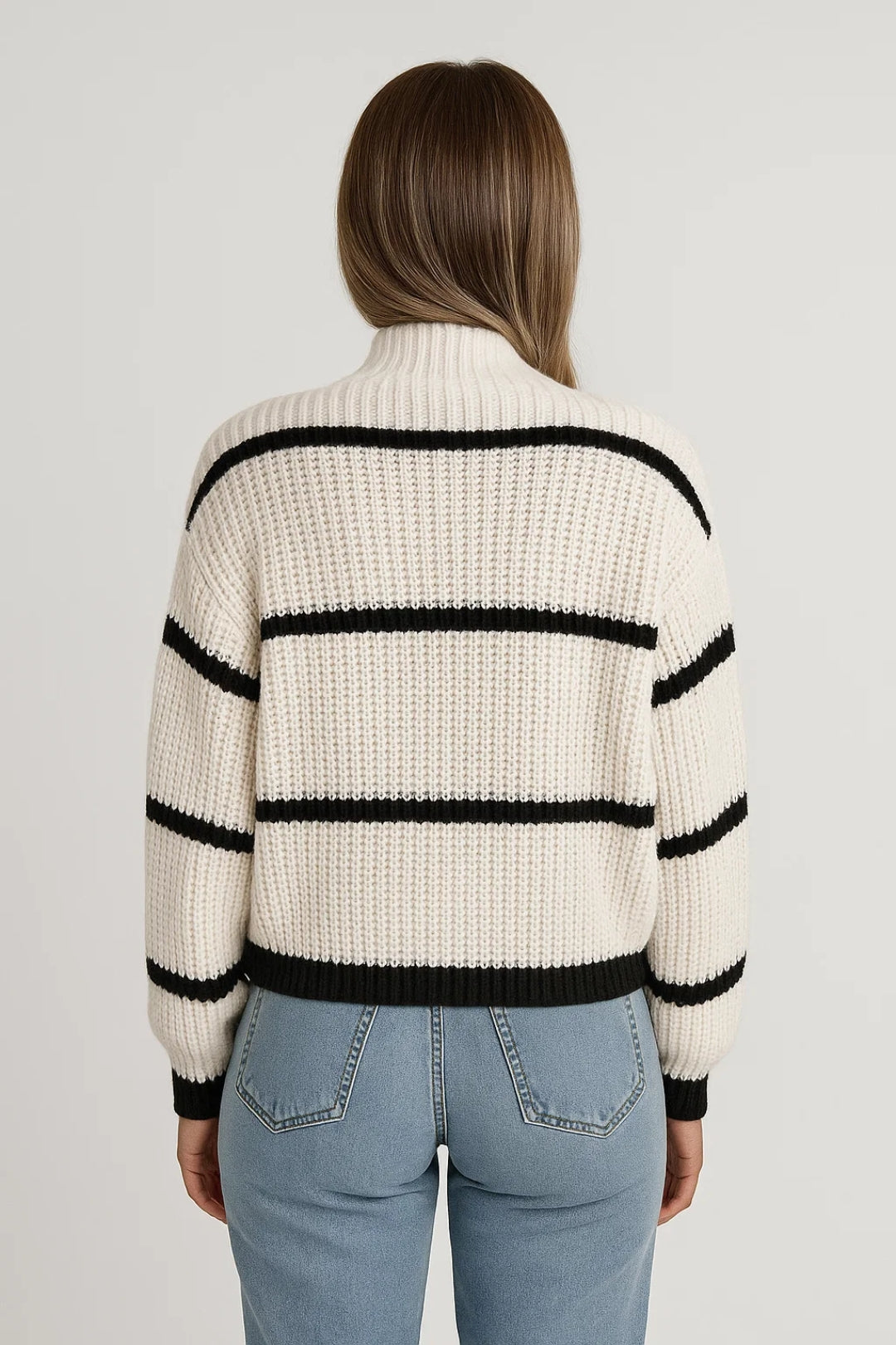 Women's Chunky Knit Jumper with Mock Neck – Casual Blouson Style for Everyday Wear 1