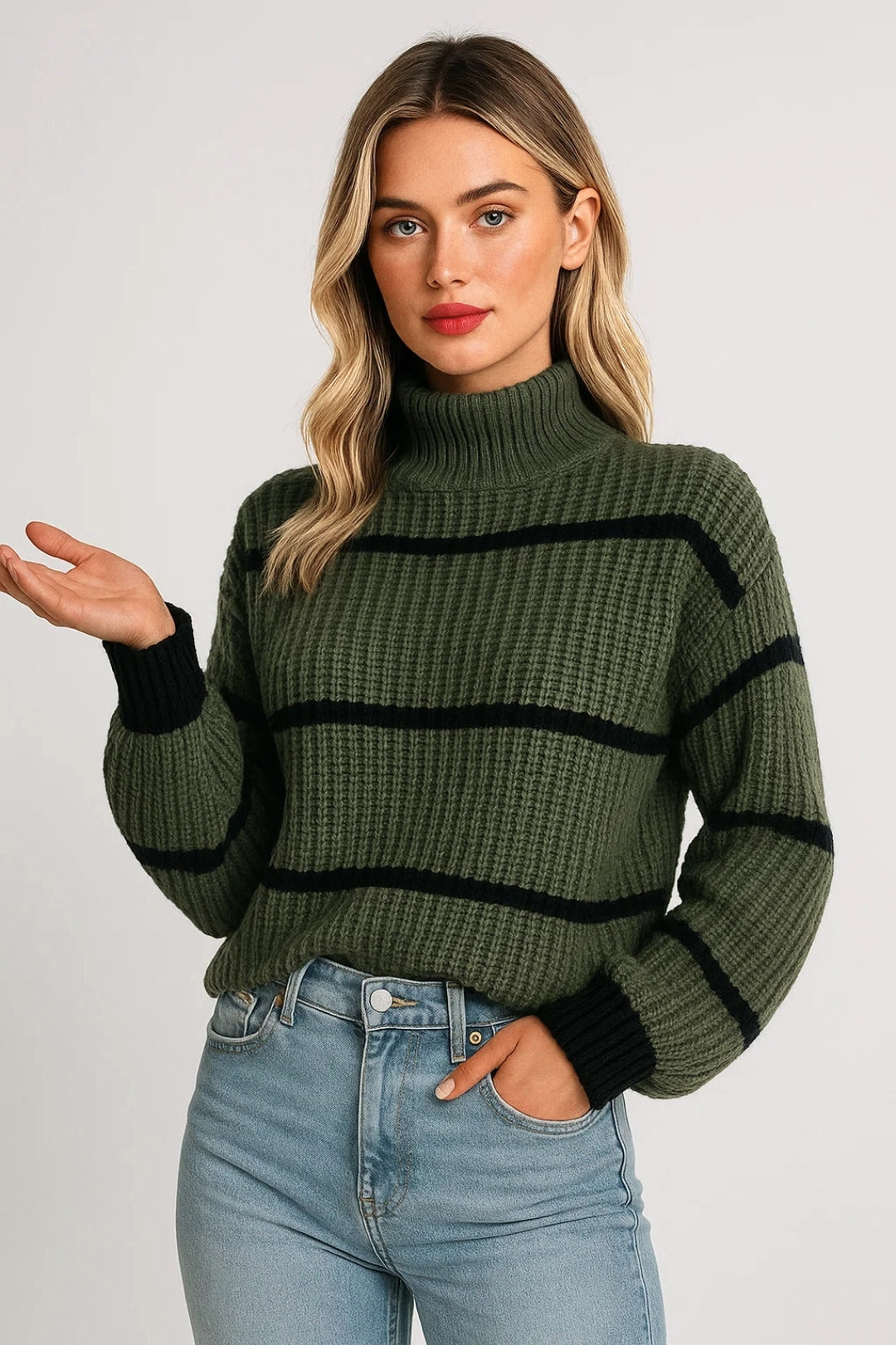 Women's Chunky Knit Jumper with Mock Neck – Casual Blouson Style for Everyday Wear 2