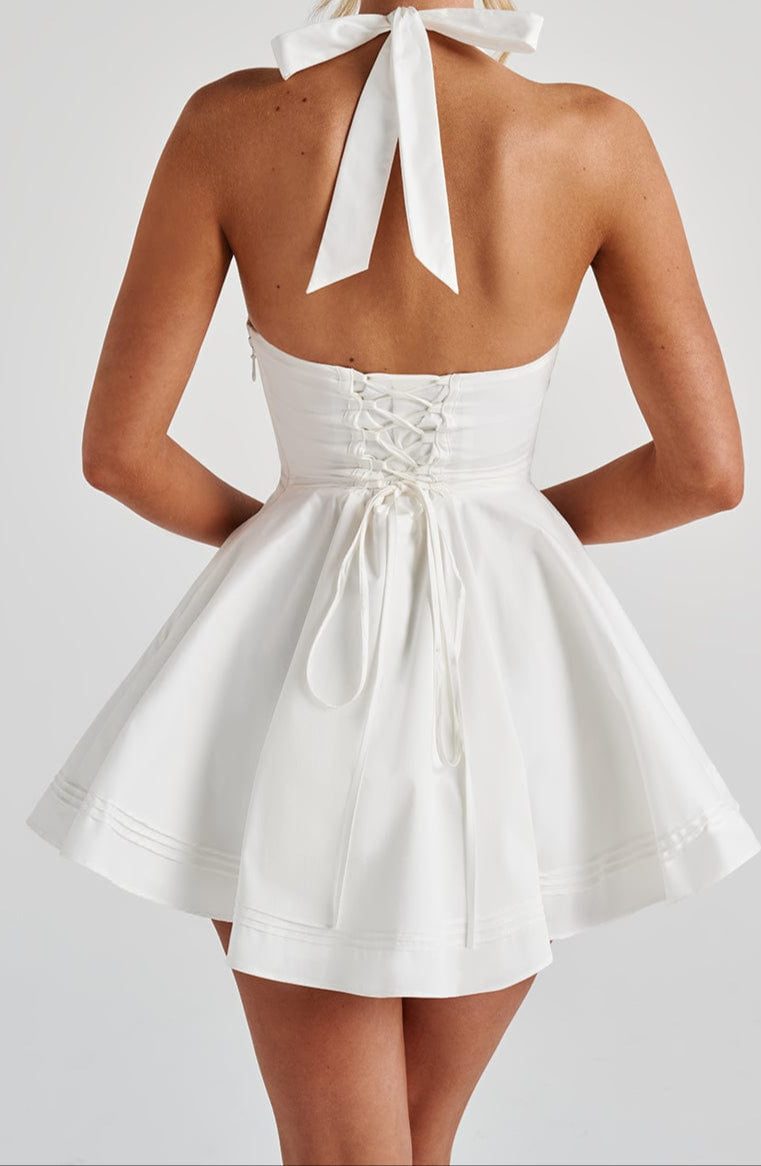 Women's Cocktail Dress – Mini Halter Neck with Fitted Bodice and Flared Skirt 6