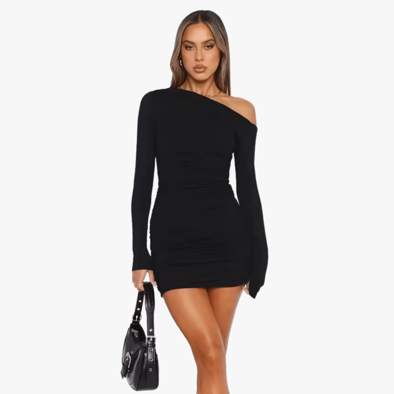 Women's Cocktail Dress – One Shoulder Long Sleeve Mini Dress for Party Wear 3