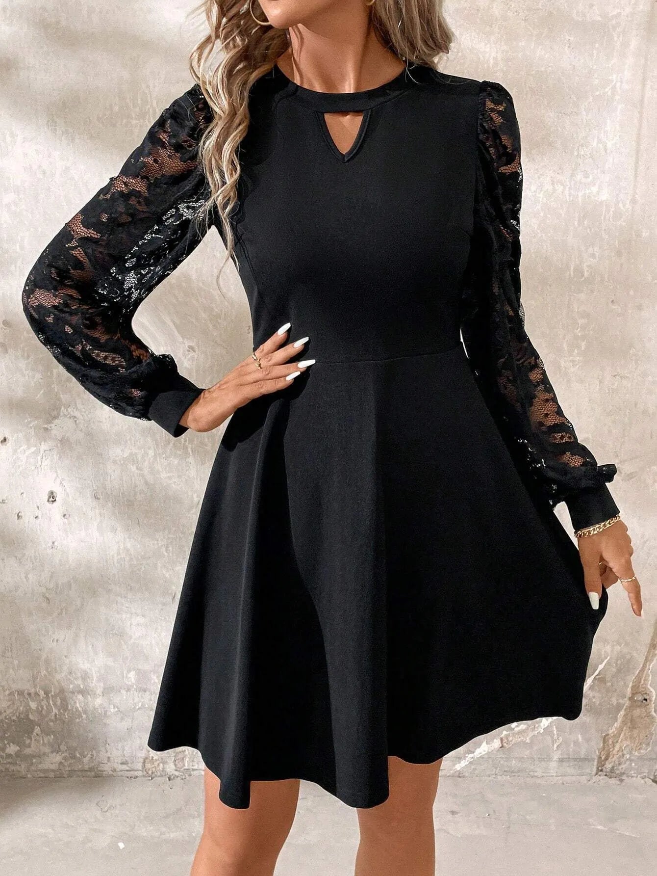 Women's Cocktail Dress with Lace Detail – Long Sleeve Mini for Evening Parties 5
