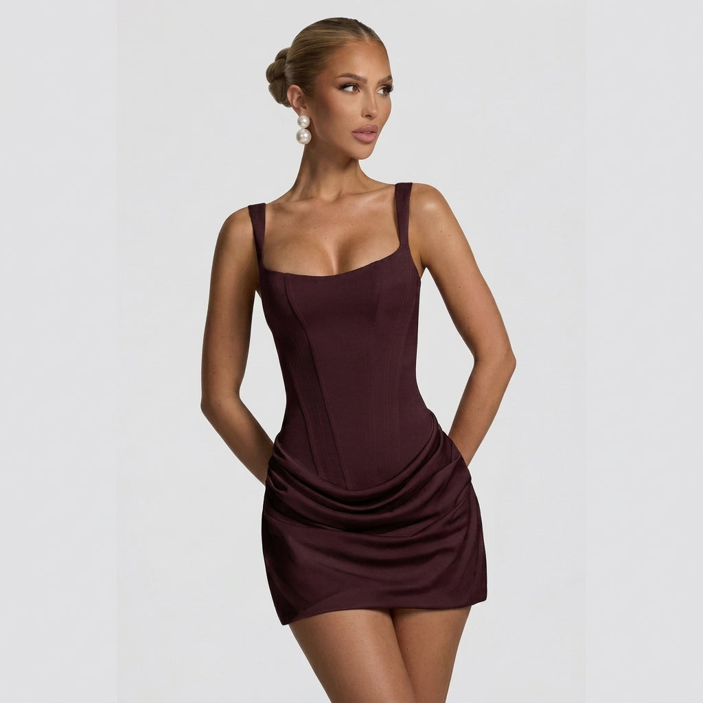 Corset Mini Dress – Draped Skirt for Cocktail and Summer Parties 11
