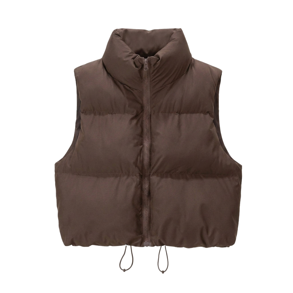 Women's Cropped Puffer Vest with Stand Collar – Boxy Fit for Layering in Winter 3