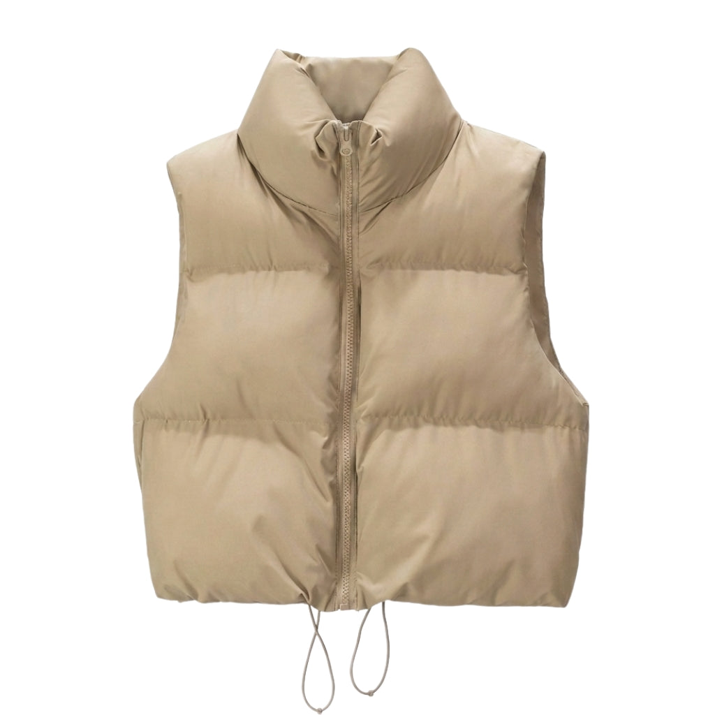 Women's Cropped Puffer Vest with Stand Collar – Boxy Fit for Layering in Winter 4