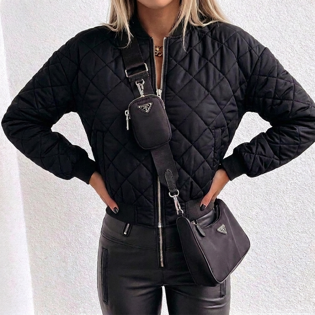 Women's Cropped Quilted Jacket – High-Shine Finish with Stand Collar for Versatile Styling 1