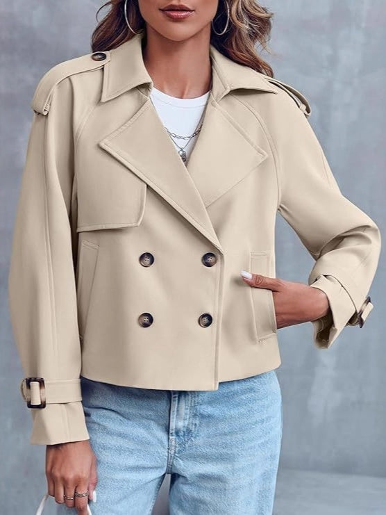 Women's Cropped Trench Coat – Double-Breasted Design for Modern Style and Versatile Wear 1
