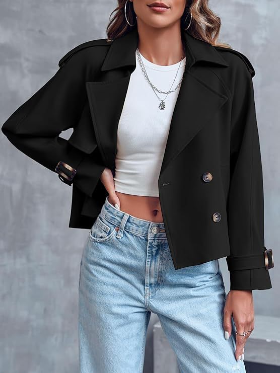 Women's Cropped Trench Coat – Double-Breasted Design for Modern Style and Versatile Wear 3