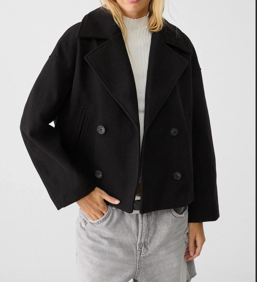 Women's Cropped Trench Coat – Double-Breasted with Notched Lapel for Casual Wear 0