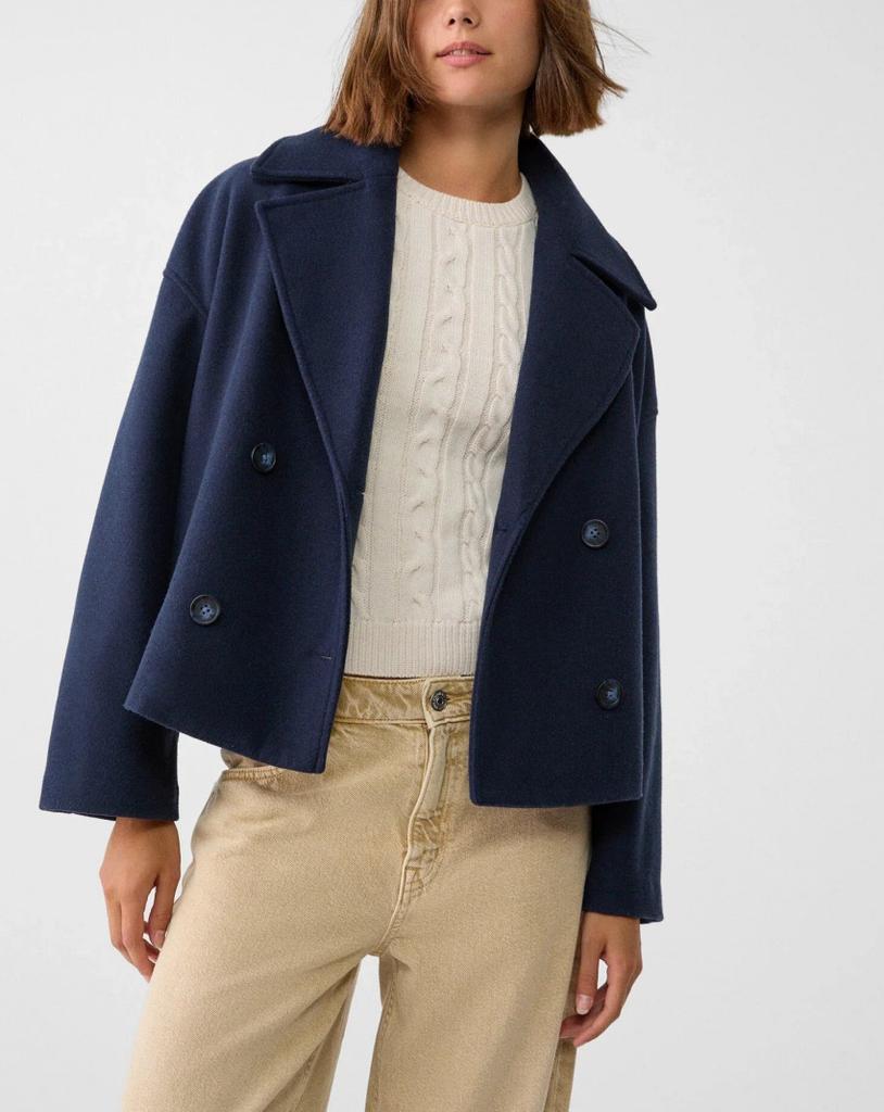Women's Cropped Trench Coat – Double-Breasted with Notched Lapel for Casual Wear 2