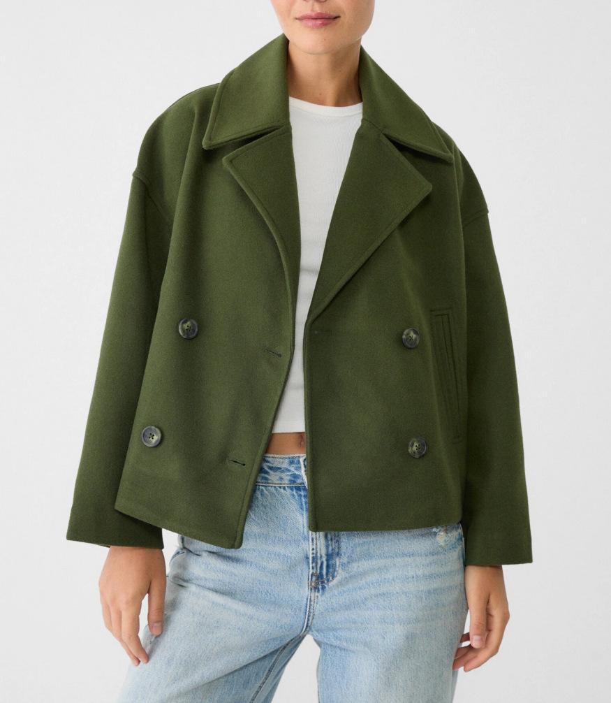 Women's Cropped Trench Coat – Double-Breasted with Notched Lapel for Casual Wear 3