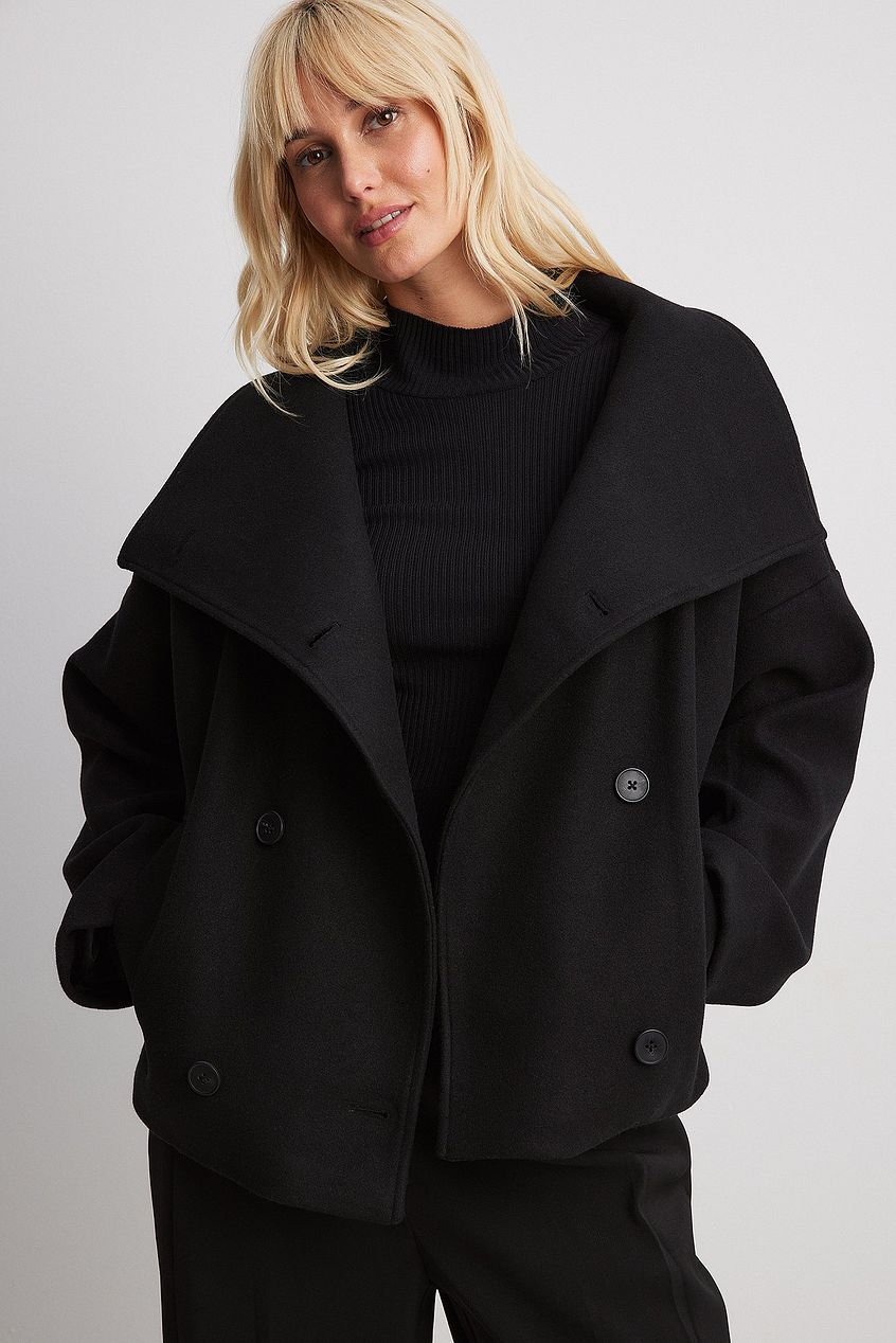 Women's Cropped Trench Coat – Oversized Fit with Wide Lapel and Double-Breasted Design 0