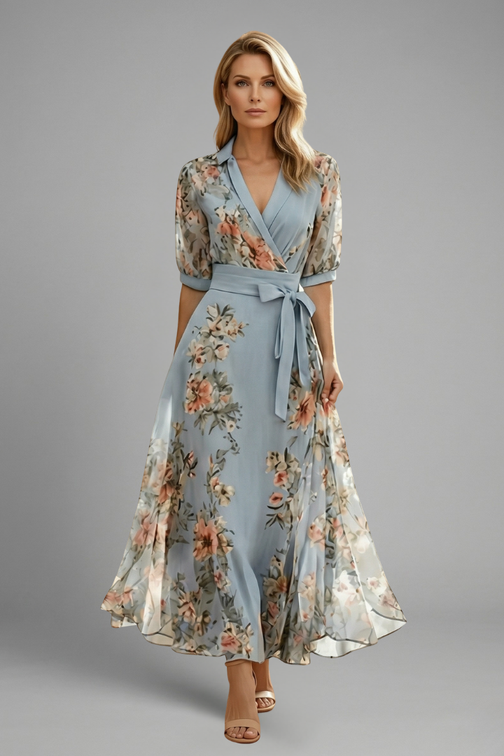 Women's Floral Maxi Dress – Adjustable Waist Tie for Summer Weddings and Formal Occasions 0