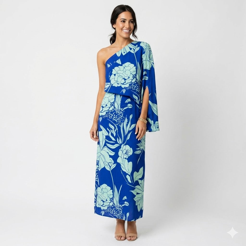 Women's Floral Maxi Dress – One-Shoulder Style for Summer Events 0