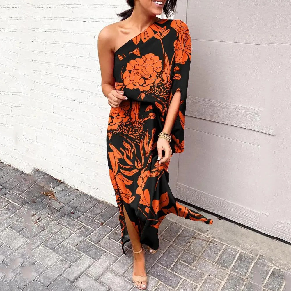Women's Floral Maxi Dress – One-Shoulder Style for Summer Events 3