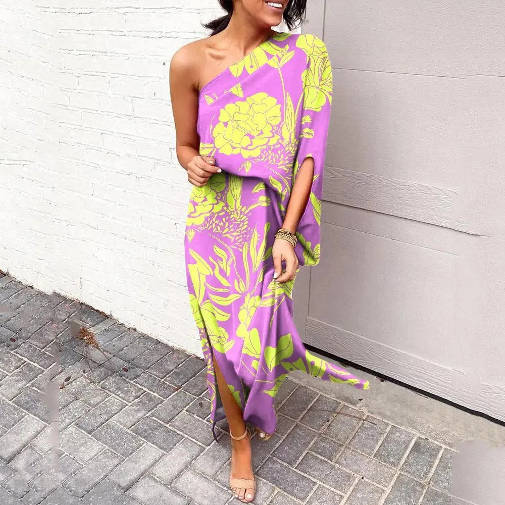 Women's Floral Maxi Dress – One-Shoulder Style for Summer Events 8