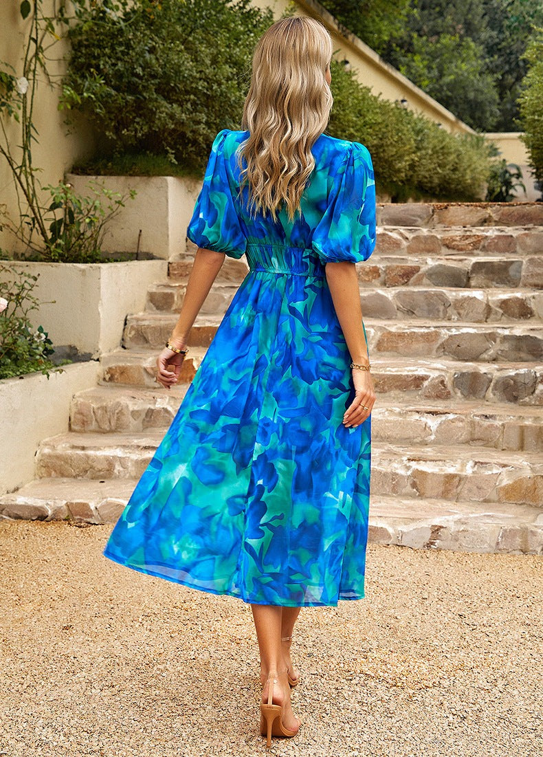 Women's Floral Midi Dress – Lightweight, Defined Waist for Summer Casual Wear 4