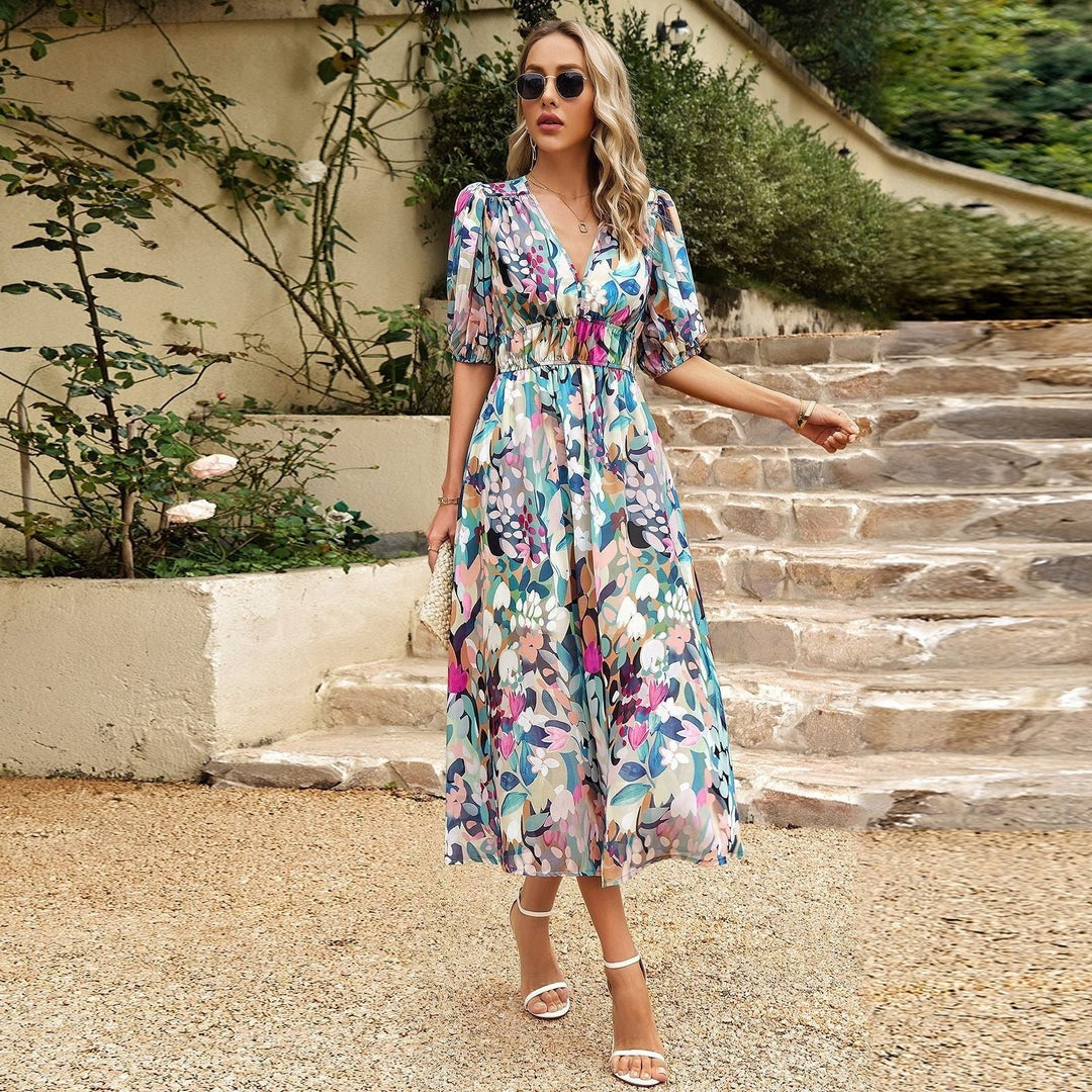 Women's Floral Midi Dress – Lightweight, Defined Waist for Summer Casual Wear 6