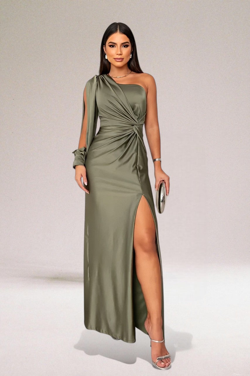 Women's Formal Maxi Dress with One Shoulder and Side Slit – Elegant Evening Gown for Cocktails 3