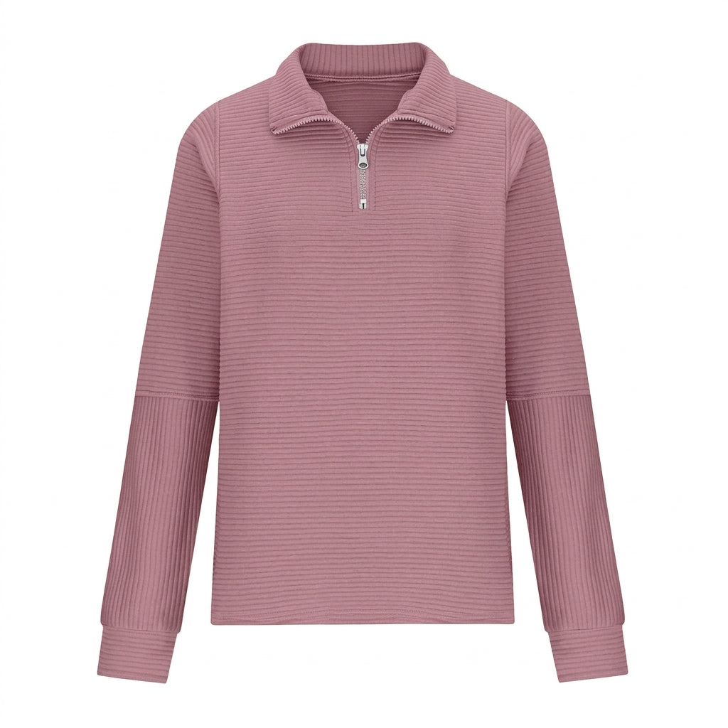 Women's Half Zip Funnel Neck Sweater – Relaxed Fit with Balloon Sleeves for Everyday Wear