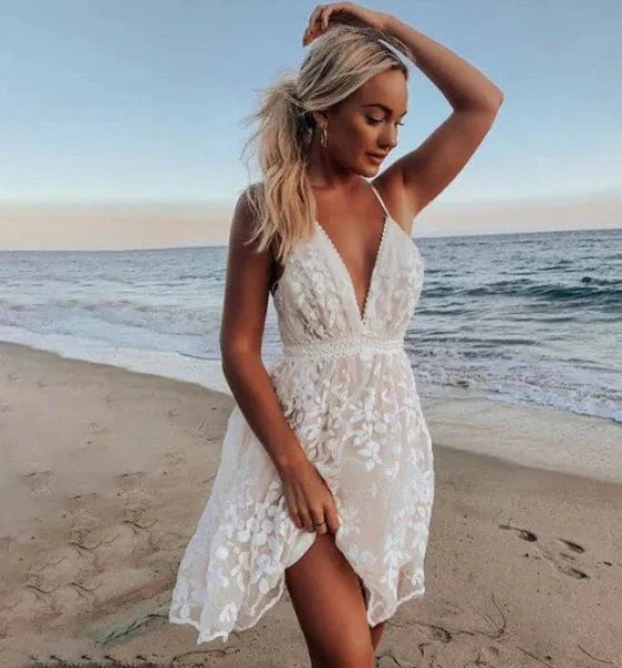 Women's Halter Neck Cocktail Dress – Mini Length with Floral Embroidery for Summer Events 0