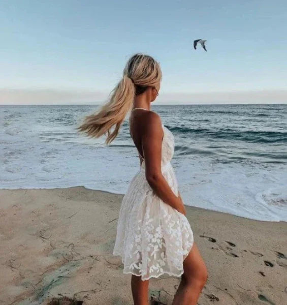 Women's Halter Neck Cocktail Dress – Mini Length with Floral Embroidery for Summer Events 1