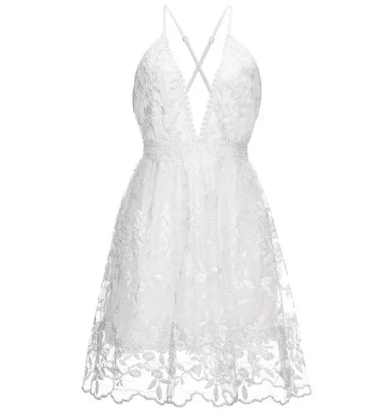 Women's Halter Neck Cocktail Dress – Mini Length with Floral Embroidery for Summer Events 2