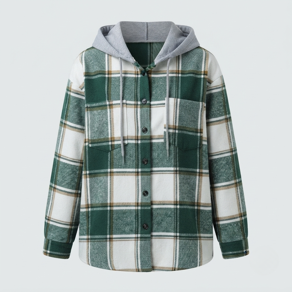 Women's Hooded Plaid Flannel Shacket – Relaxed Oversized Fit for Autumn and Winter 1