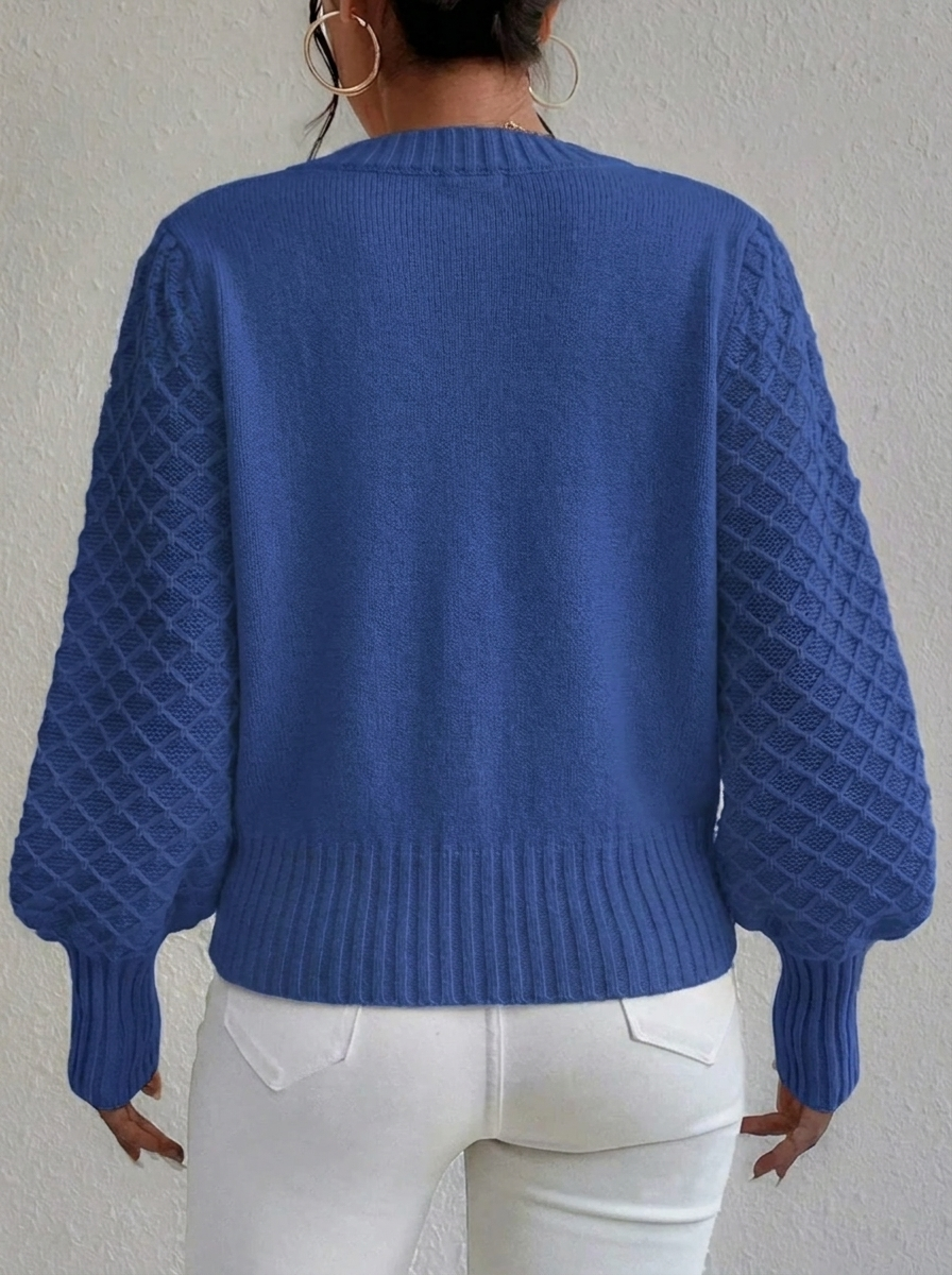 Women's Jumper with Diamond Pattern – Blouson Sleeves for Casual or Office Wear 1