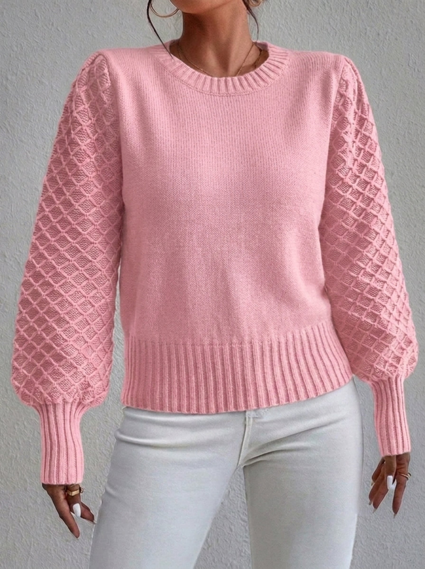 Women's Jumper with Diamond Pattern – Blouson Sleeves for Casual or Office Wear 2
