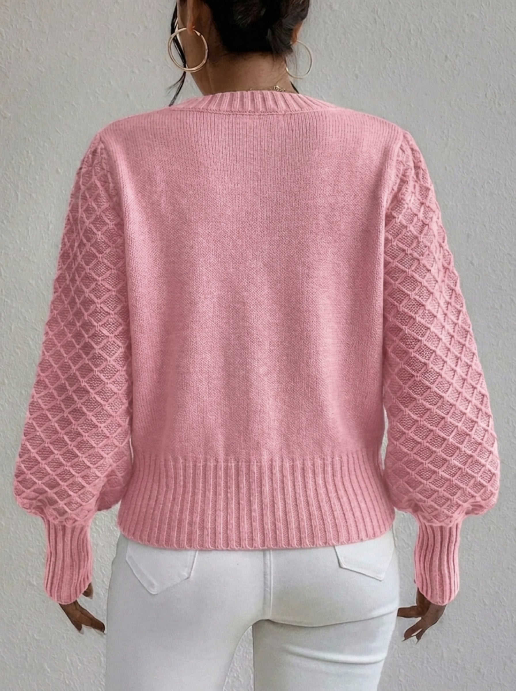 Women's Jumper with Diamond Pattern – Blouson Sleeves for Casual or Office Wear 3